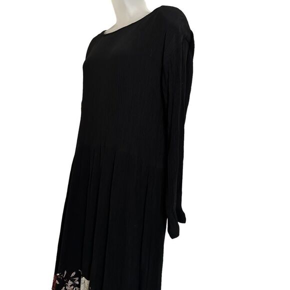 Vintage Black Modest Boho Floral Patches Long Sleeved Maxi Casual Hippie Dress - Picture 6 of 11